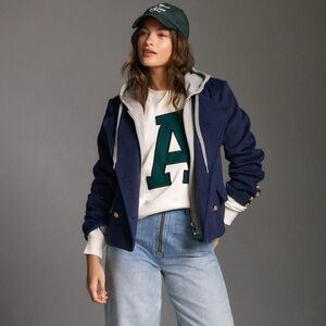 Anthropologie Maeve Twofer Navy Varsity Peacoat